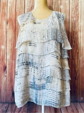 Women’s 1X Tank Top Coldwater Creek Multicolored Tiered Ruffles Scoop Neck Silky